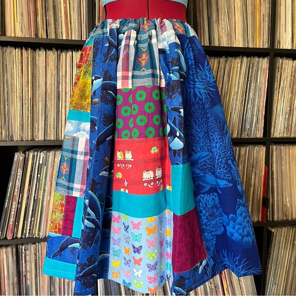 Phish fishman donut ⭕️ patchwork skirt handmade OOAK vintage lot ocean 🩵 90s - Picture 6 of 10